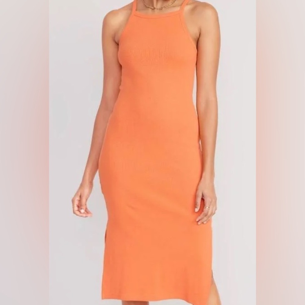 Old Navy Ribbed Athletic Orange Dress Split Hem Cotton Blend Stretchy XXL